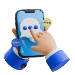 3D Hand Holding Smartphone with apointing finger comment bubble Icon