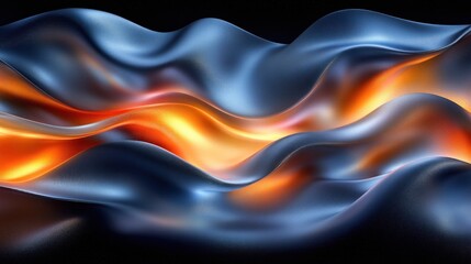 Abstract blue and orange flowing waves.