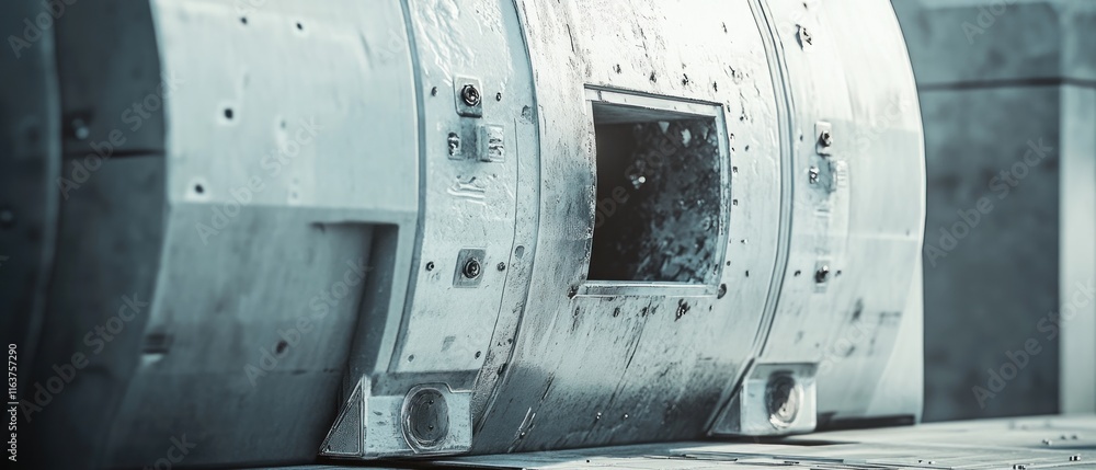 Poster close-up of a large industrial machine with visible internal components.