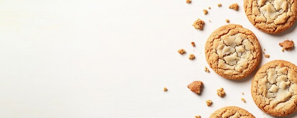 Minimal cookies idea. Delicious cookies scattered on a clean surface, perfect for dessert lovers and bakers.