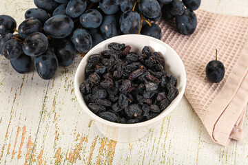 Dry ripe sweet blue raisin