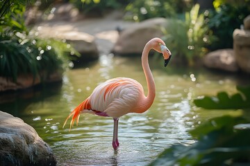 flamingo in the water full body wildlife portrait