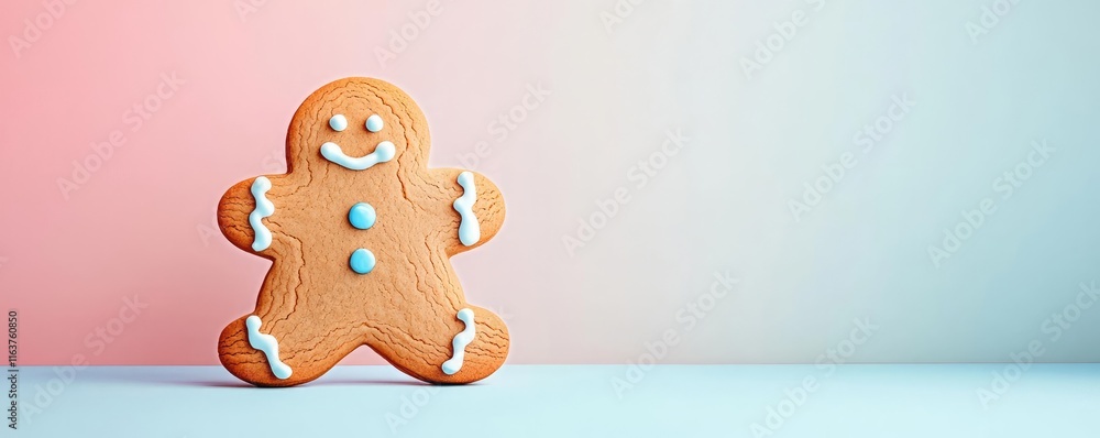 Poster minimal cookies idea. delicious gingerbread cookie in playful style with colorful icing.
