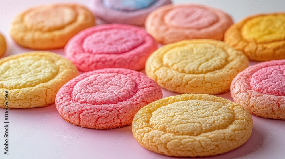 Aufkleber minimal cookies concept. colorful and soft cookies arranged on a light background for a delightful t