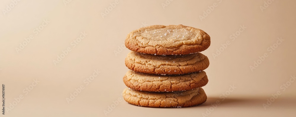 Poster minimal cookies idea. a stack of delicious cookies on a warm, neutral background for appetizing appe