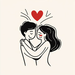 Couple embracing with love in a warm, simplistic illustration featuring a heart symbol above them