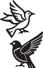 Minimalist Bird Silhouette Designs Flying and Perched Bird Illustrations for Tattoos, Logos, and Decorative Artwork