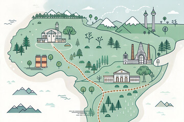 Illustrations of Maps and Navigation Concepts in a Playful and Creative Style
