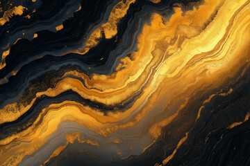 Obraz premium Abstract background with golden liquid waves, shiny and glossy wallpaper design. Gold metal texture with fluid lines