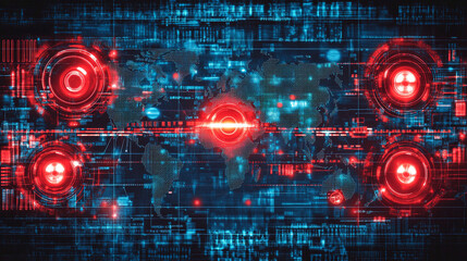 Obraz premium Global cyber attack concept with a disrupted world map and red signals