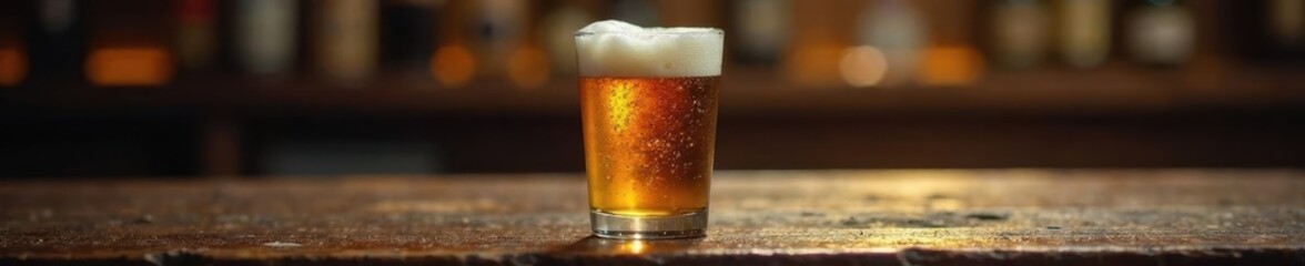 Half-pint of amber ale, condensation, polished wood, ale, english