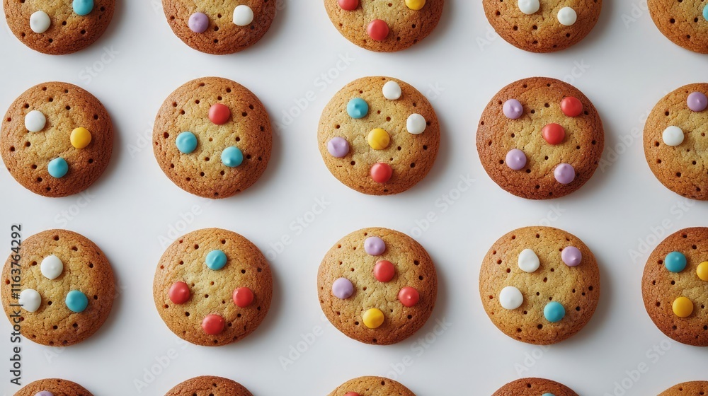 Poster minimal cookies concept. delicious colorful cookies arranged in a neat pattern, perfect for treats a