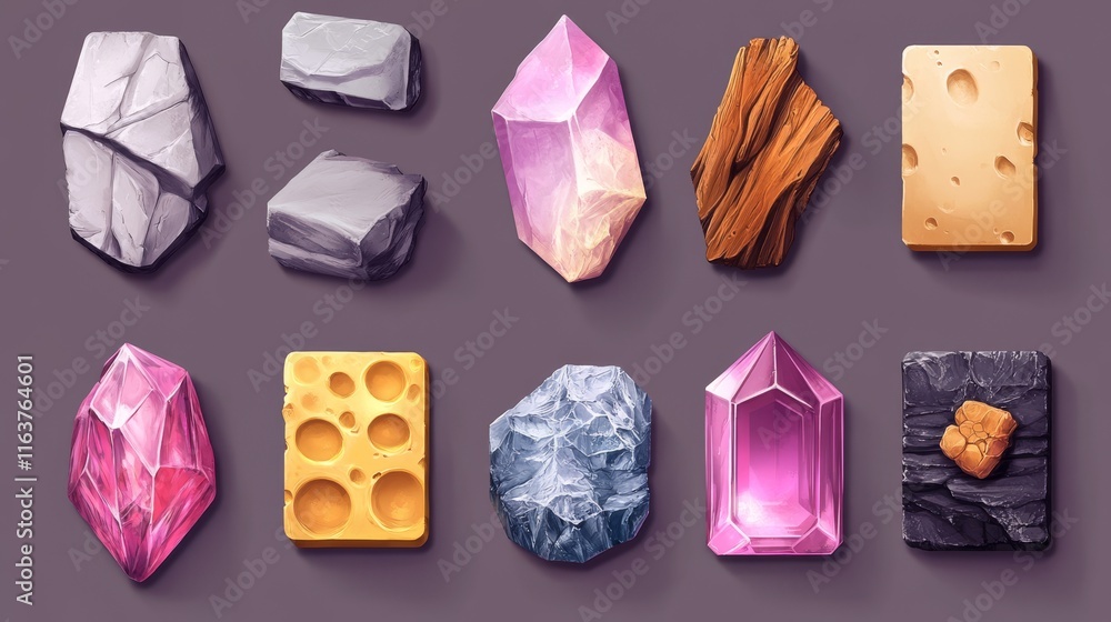 Poster game ui buttons for app interface, cartoon menu plaques or banners. textured gui graphic design elem