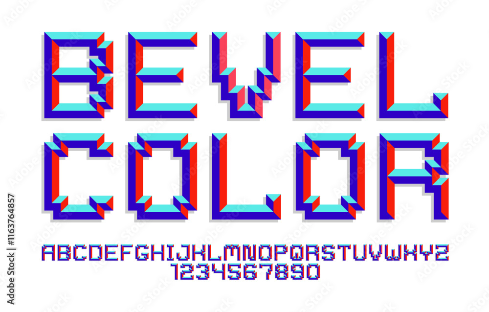 Poster minimal geometric cyberpunk font with facet effect, vector typeface in geometry volume style, future