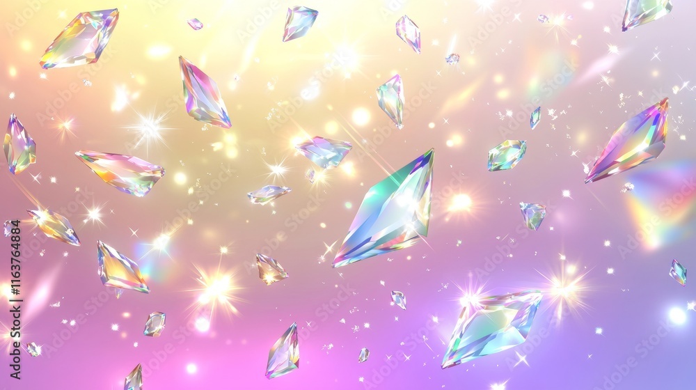 Poster iridescent diamond flare light with overlay effect on transparent bg. realistic vector illustration 