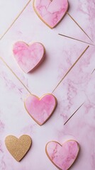 Obraz premium modern Valentine's Day concept with geometric pink and gold patterns, abstract hearts, and a minimalistic background