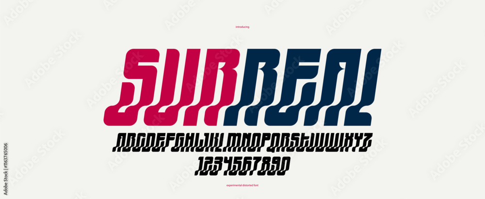 Fototapete bended and deformed display font for logos and posters, vector distorted and twisted typeface for he