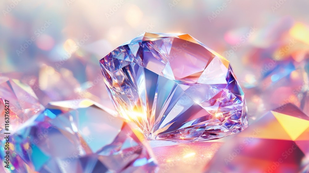 Poster iridescent diamond flare light with overlay effect on transparent bg. realistic vector illustration 