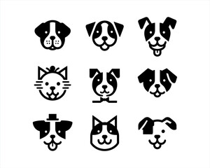 Fototapeta premium Dog head icon set. Dog flat style. silhouette vector illustration. Flat style. Cartoon dog face logo design template