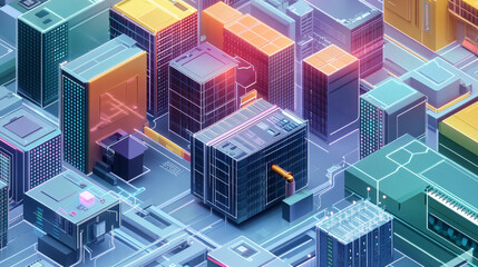 Obraz premium Isometric View of Data Management System with Cloud and Server Networks