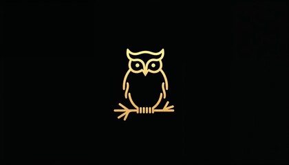 Obraz premium Yellow neon owl icon on a dark black background.