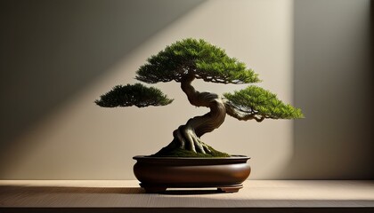 Generated image"Quiet Elegance: A Single Bonsai Amidst Soft Shadows