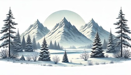 Fototapeta premium snow mountains landscape isolated on white or transparent png