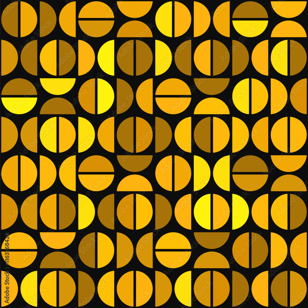 Poster seamless geometric pattern with circles. black and gold vector background