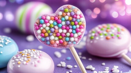 Fototapeta premium Colorful Heart Lollipop Candy Sweets Treats