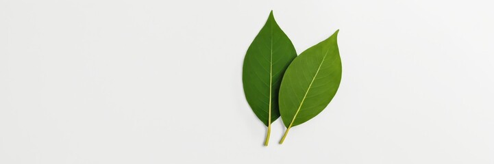 Obraz premium Two green leaves lay flat on white surface
