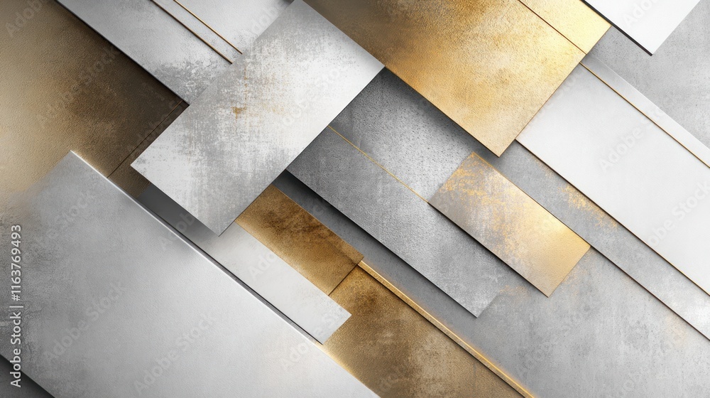 Poster abstract geometric pattern with gold and gray textures.