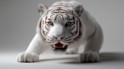 Fototapeta premium Majestic White Tiger in Studio Setting: A Stunning Close-Up