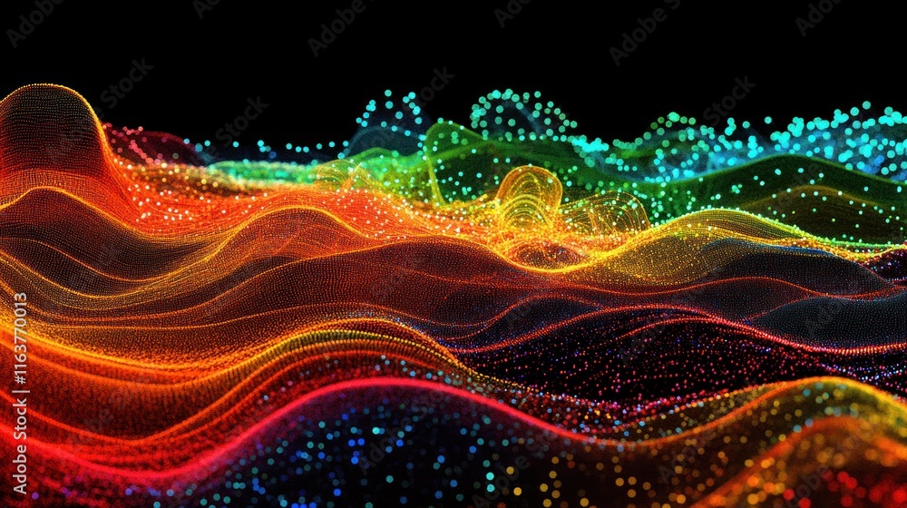 Poster colorful particle wave abstract background.
