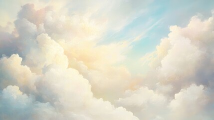 Soft Pastel Sky with Fluffy Clouds Illuminated by Gentle Sunrise Light