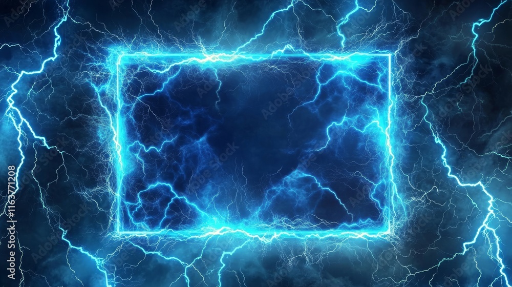 Poster lightning frames, blue electric borders of rectangular and square shapes with thunder bolt effect. i