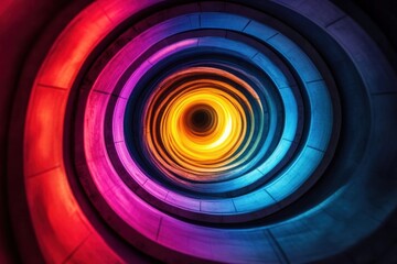Obraz premium Vibrant abstract spiral tunnel leading to a glowing core digital high fidelity futuristic environment close-up view visual concept