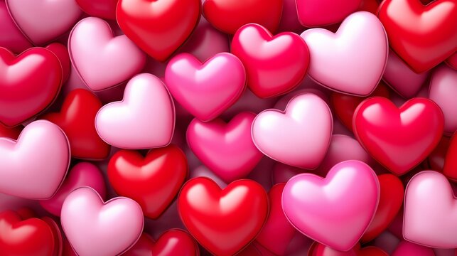 Romantic Pile of Pink and Red Hearts Valentine's Day Background