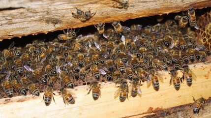 Close-Up View of Bees in Their Natural Habitat Gathering Honey