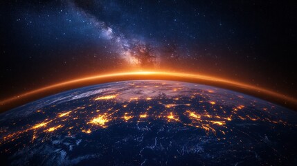 Fototapeta premium Earth at night with Milky Way.
