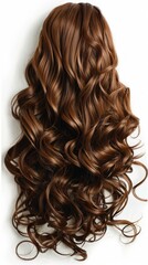 Fototapeta premium Long wavy hair of brown color on white background. Suitable for advertising cosmetics, beauty salons and blogs about hair.