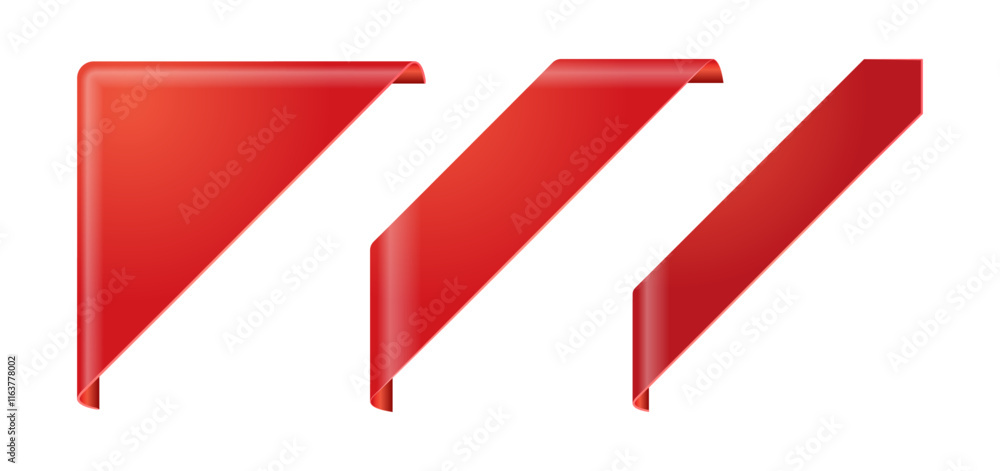 Aufkleber ribbons, red realistic shiny fabric stickers for web page. vector best price web tag, banners and co
