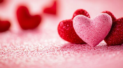 Obraz premium Romantic Pink and Red Glitter Hearts Valentine's Day