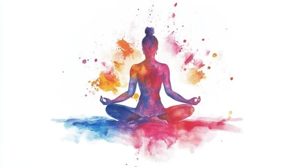 Fototapeta premium National Mantra Day Colorful watercolor meditation silhouette with splashes