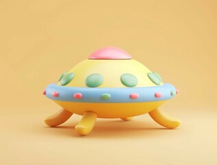 Cute Cartoon Spaceship on Peach Background 