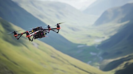 Fototapeta na wymiar Drone Flight Over Majestic Mountain Valley