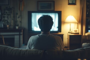 Obraz premium Watching TV Movie On Couch, Generative AI
