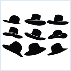 Hats silhouette, Black elegant women's hats silhouette set, Ladies hat icon vector illustration