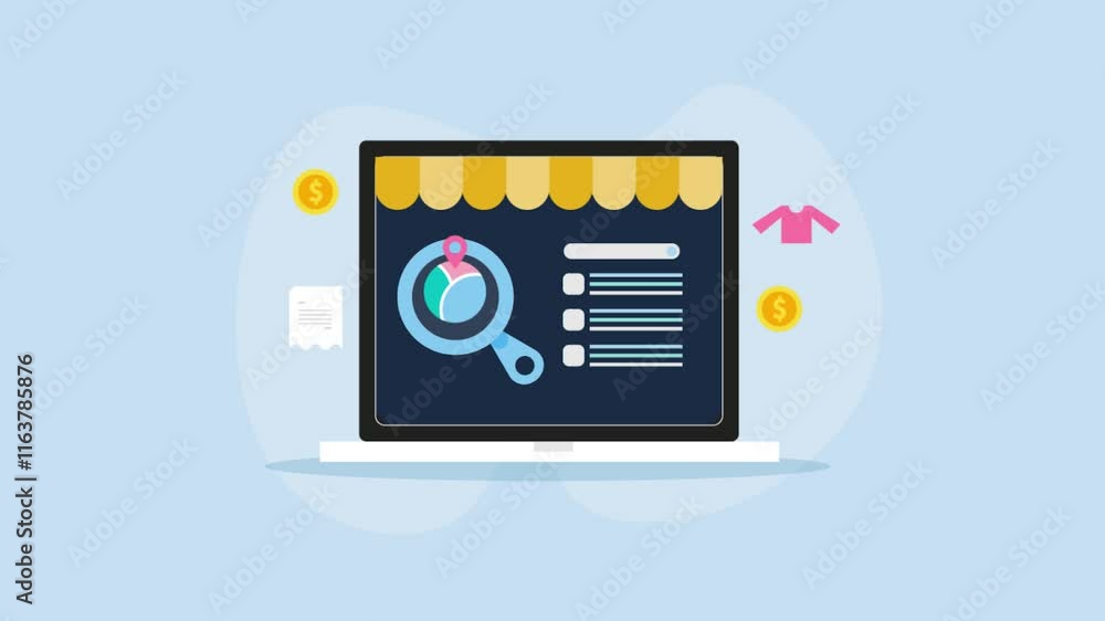 Poster small business listing on search engine page, conceptual local seo optimization, map location and pr
