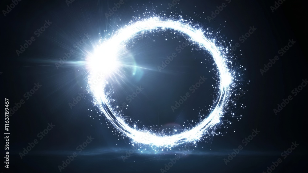 Poster white neon glowing circle. realistic vector illustration of light lens flare effect of circular shap