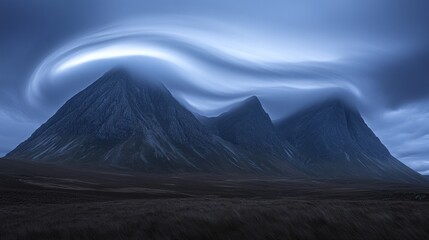 Fototapeta premium Majestic Mountains Under a Swirling Sky: A Breathtaking Landscape